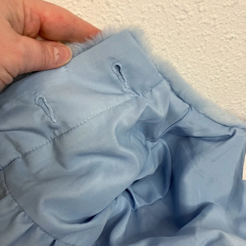 Janie and Jack Faux Fur Coat Ice Blue w/ Navy Bow Dressy Outerwear 12-18‎ months